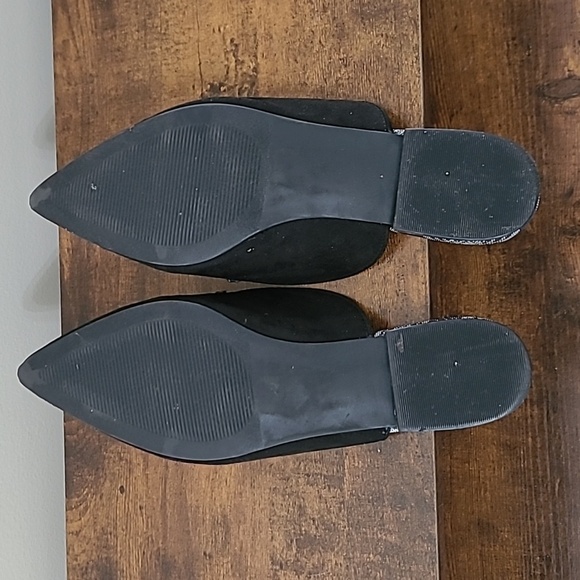 Ann Taylor Factory Black Suede Loafer Mules with Plaid & chain design size 8 - Picture 8 of 10